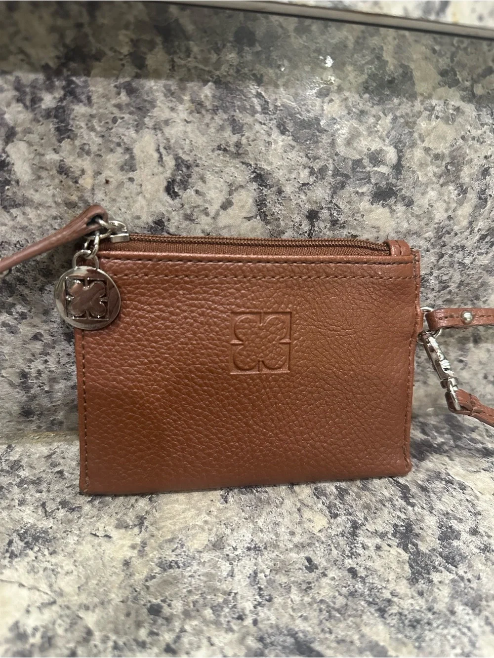 Leather Wristlet Pouch in Brown Liz Claiborne